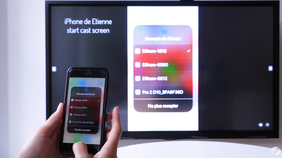 Le partage d'écran d'un iPhone sur un écran tactile avec EShare