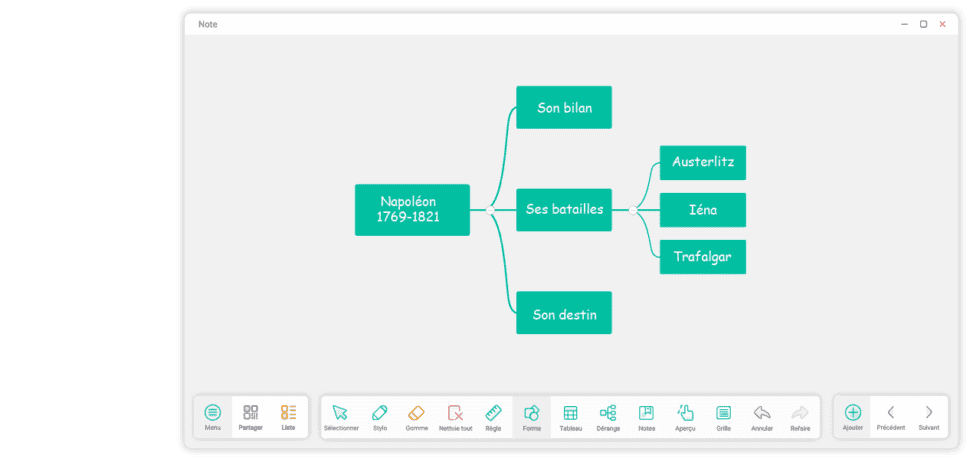 Note 2: interactive whiteboard software for an interactive screen
