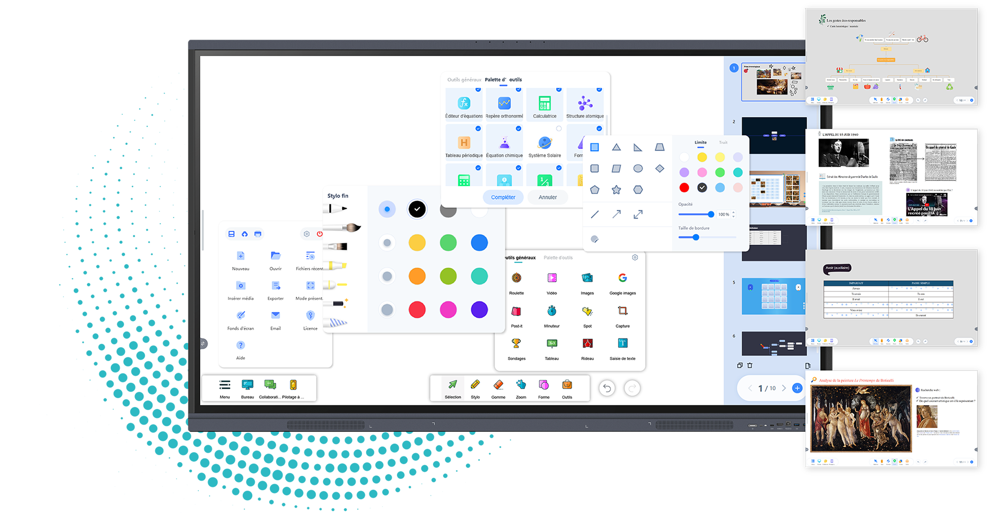 Iolaos, die Whiteboard-Software für den Unterricht auf einem interaktiven Speechi-Bildschirm