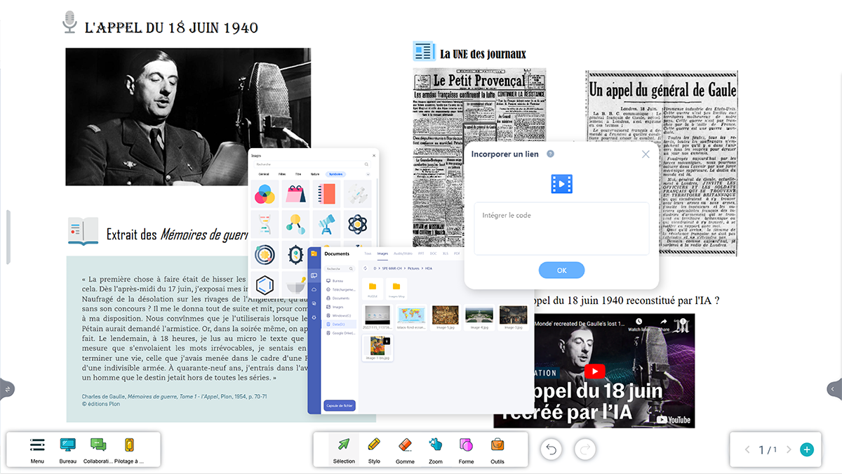 Einfügen von Medien (Bilder, PDF, Videos) auf der digitalen Tafel Iolaos des interaktiven Bildschirms Speechi