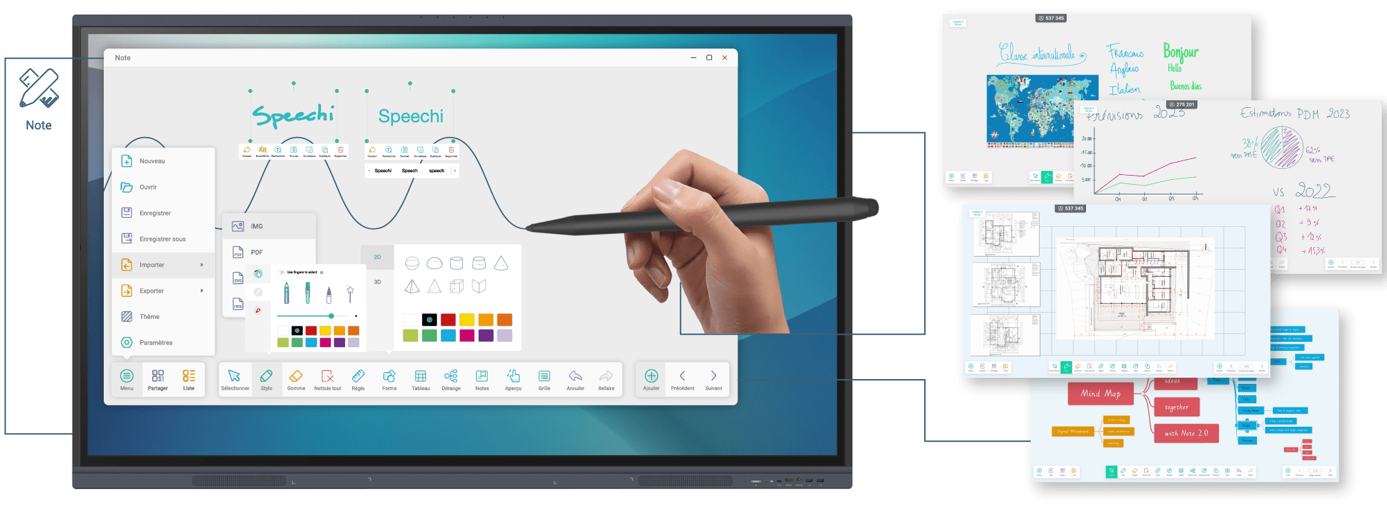 note android logiciel tableau blanc écran interactif superglass