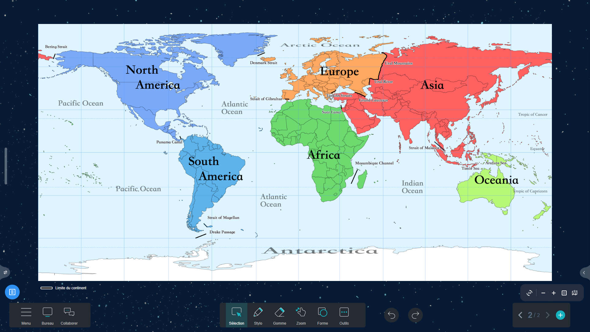 La carte des continents dans Iolaos (2D)