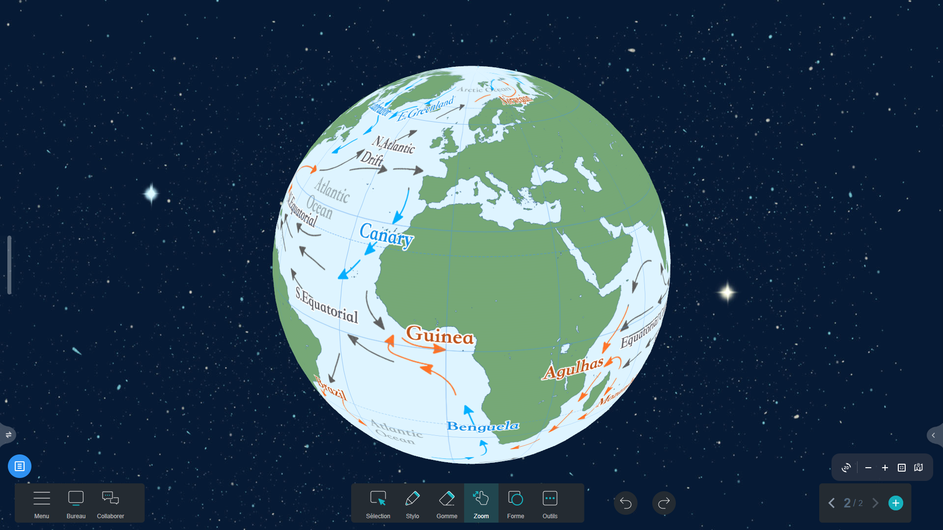 La carte des courants marins froids et chauds dans Iolaos (3D)