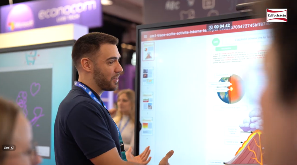 Demonstration of a Speechi interactive digital display at the Educatech trade show