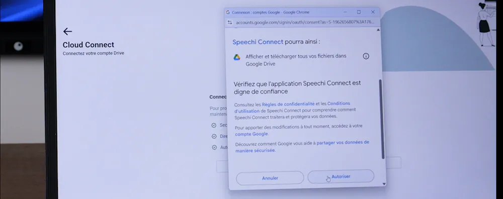 Authorize Speechi Connect to display your Drive