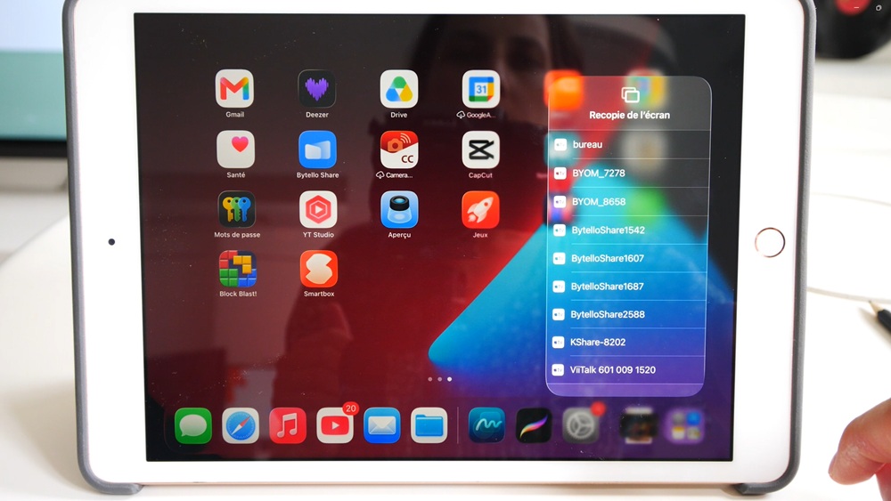 La liste des appareils disponibles à la recopie d'écran