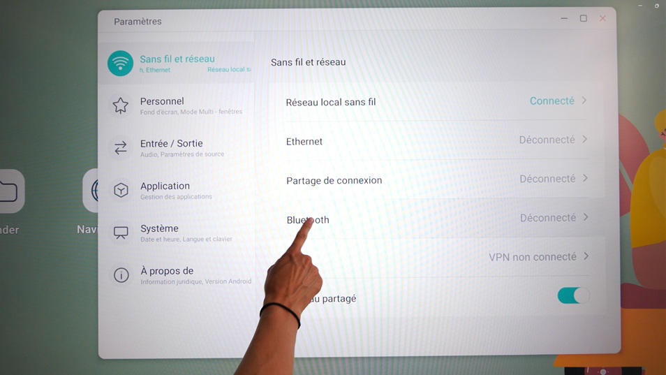 Sélectionner la section Bluetooth dans la catégorie Sans fil et réseau