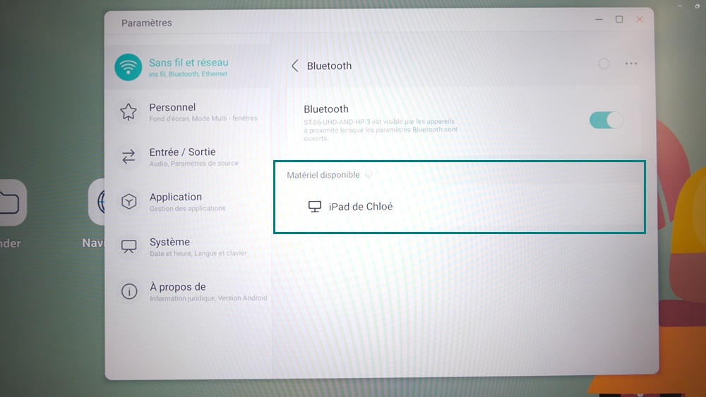 L'iPad est détecté par l'écran interactif Speechi