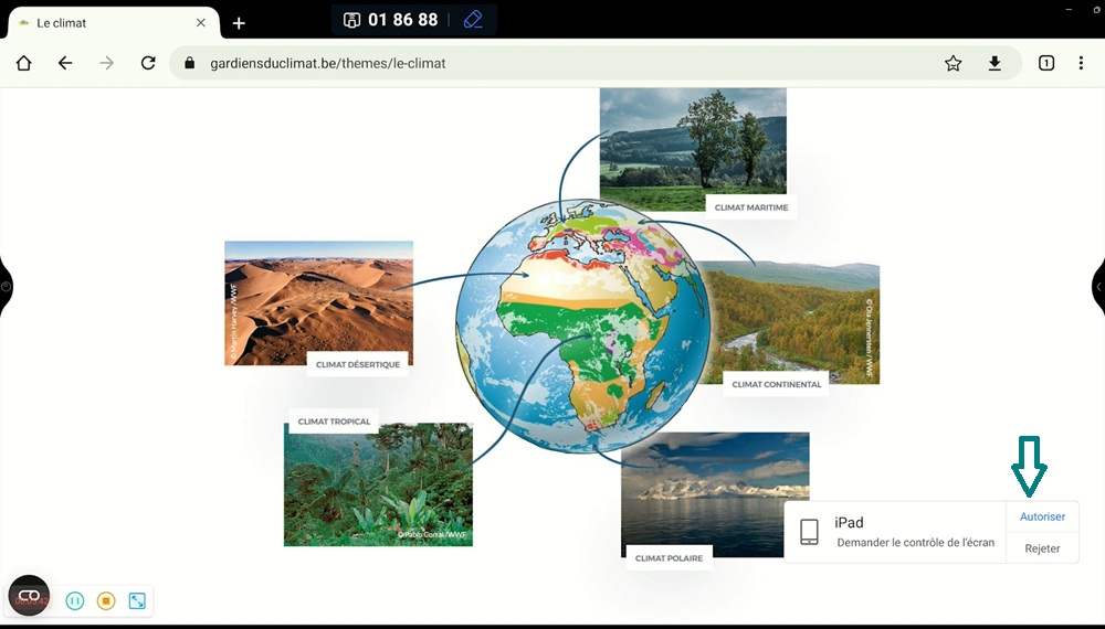 Demande d'autorisation de prise de contrôle de l'écran interactif par un iPad